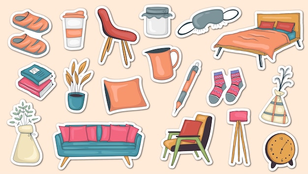 Colorful Hand Drawn Hygge Stickers Collection
