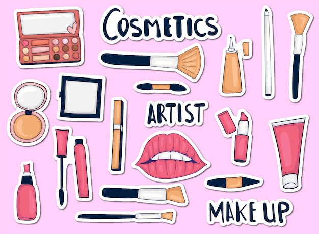 Colorful Hand drawn Make up Tools Sticker Collection
