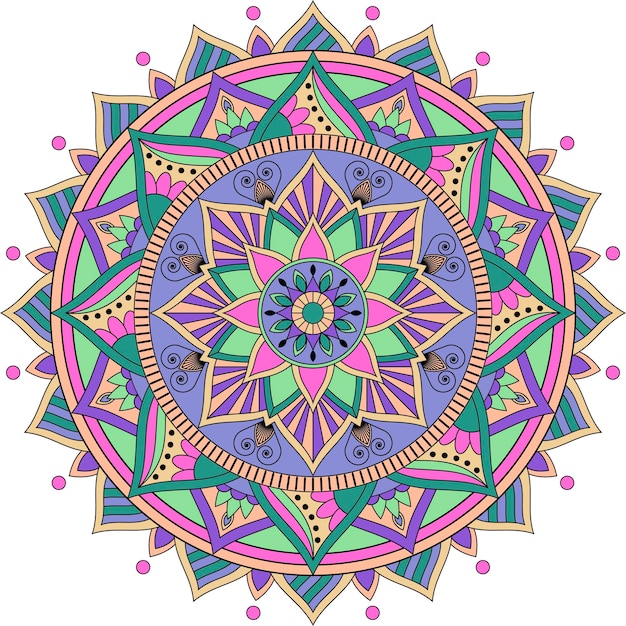 Colorful hand drawn mandala with floral elements