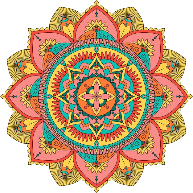 Vettore mandala disegnato a mano colorato