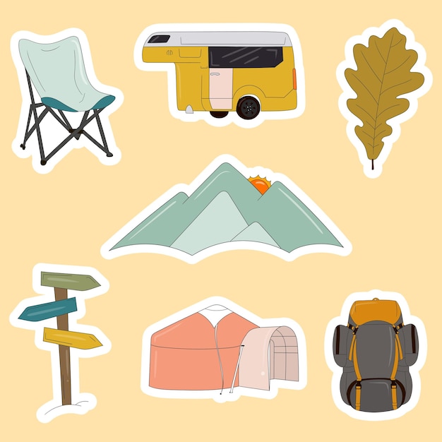 Vector colorful hand drawn outdoor sticker package