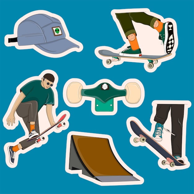 Vector colorful hand drawn playing skateboard sticker