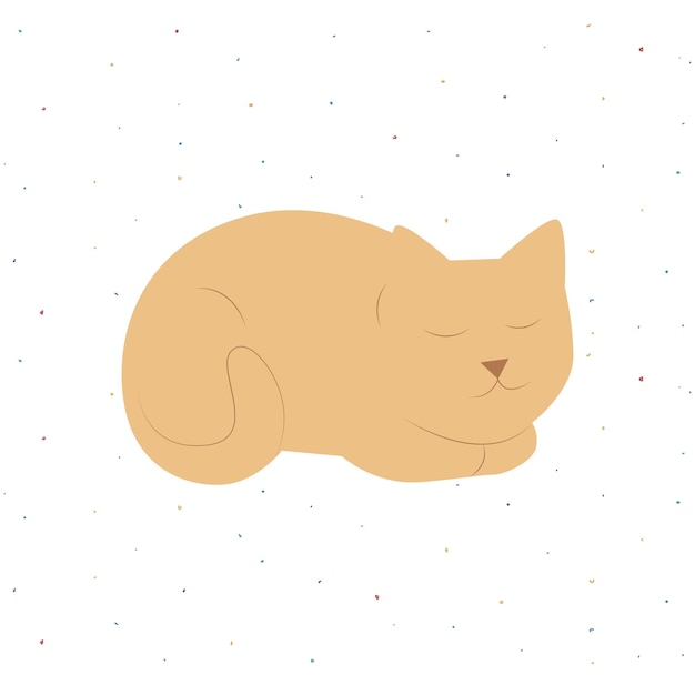 Colorful hand drawn sleeping cat isolated on white background