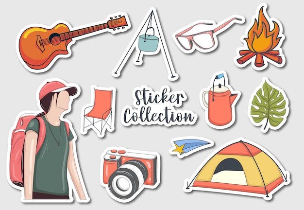 Vector colorful hand drawn stickers collection