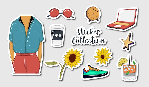 Colorful hand drawn stickers collection