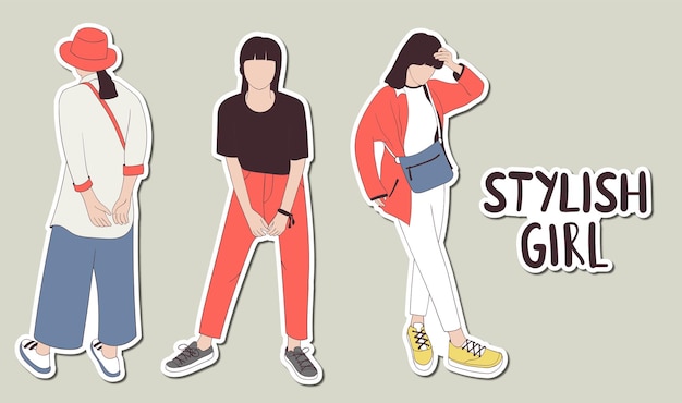 Colorful Hand Drawn Stylish Girls illustration