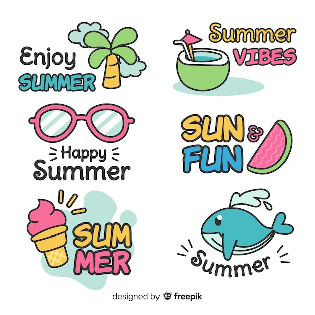 Vector colorful hand drawn summer badge collection