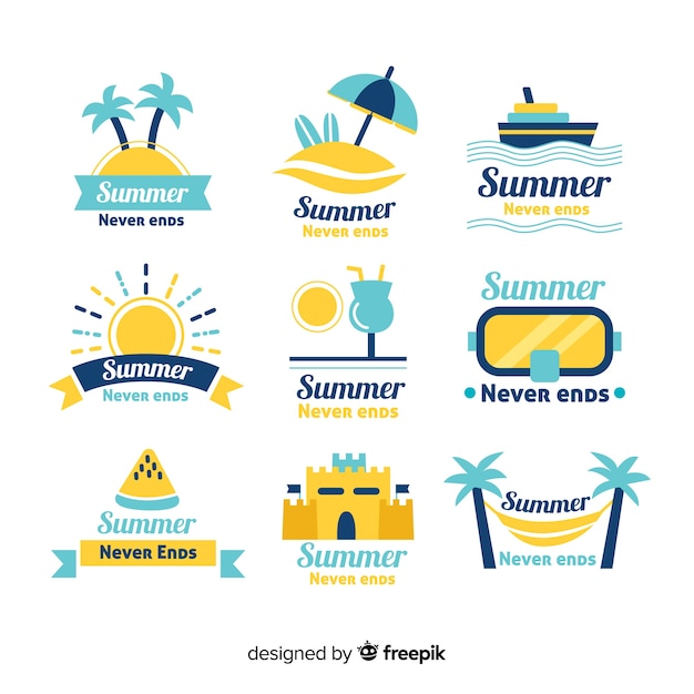 Vector colorful hand drawn summer badge collection