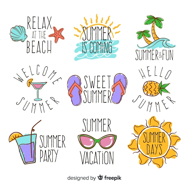 Vector colorful hand drawn summer badge collection