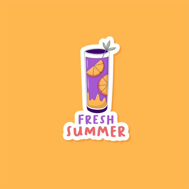 Vector colorful hand drawn summer beverage sticker