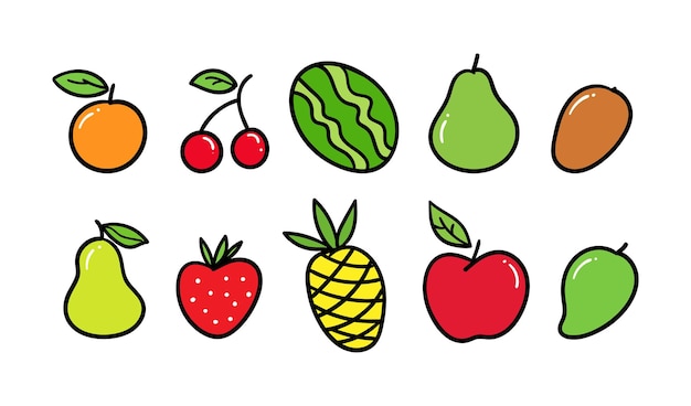 Collezione di frutta estiva colorata disegnata a mano