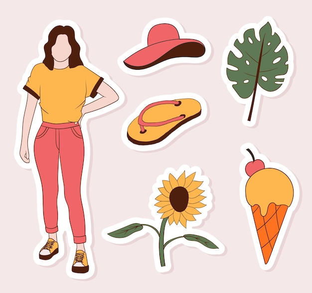 Colorful hand drawn summer stickers collection