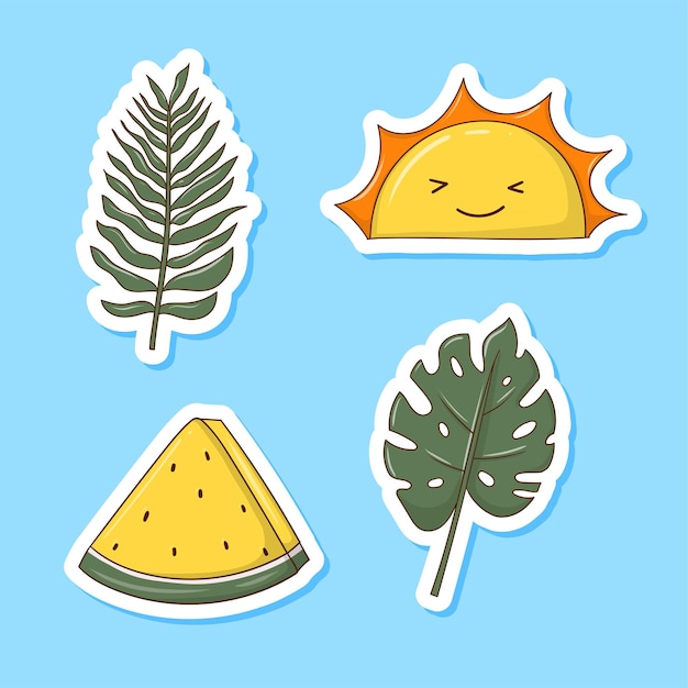 Vector colorful hand drawn summer stickers collection