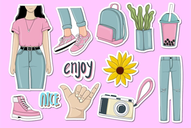 Colorful Hand drawn Trendy Stickers collection