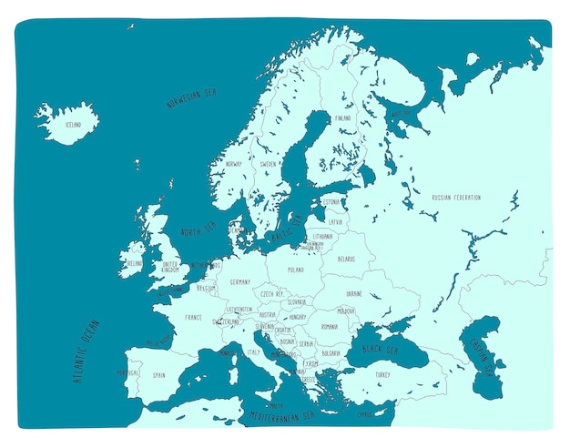 Mappa vettoriale disegnato a mano colorata dell'europa