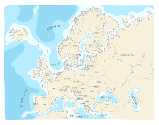 Вектор Красочная рисованная векторная карта европы