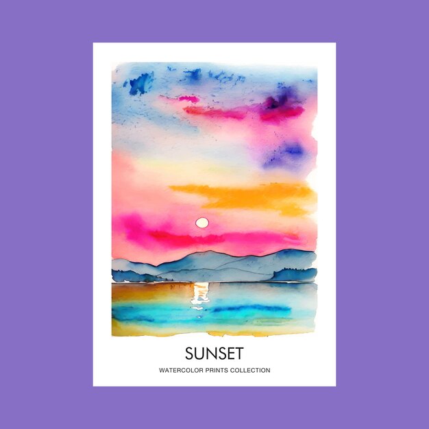 Colorful Hand Painted Watercolor Sunset