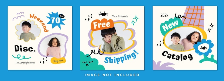 Vector カラフルな手描き子供ファッション販売ソーシャル メディア テンプレート