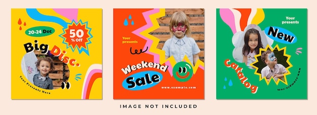 Colorful Handdrawn Kid Fashion Sale Social Media Template