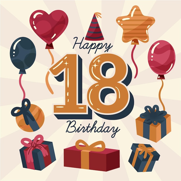 Vector colorful happy 18th birthday background