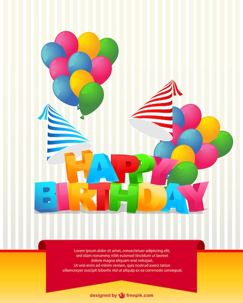 Colorful happy birthday card with balloons