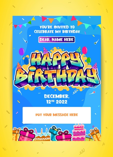 Colorful Happy Birthday Greeting Poster in a graffiti style