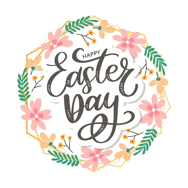 Vector colorful happy easter frame with flowers