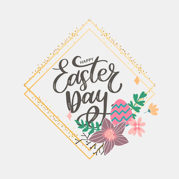 Colorful Happy Easter greeting card with flowers