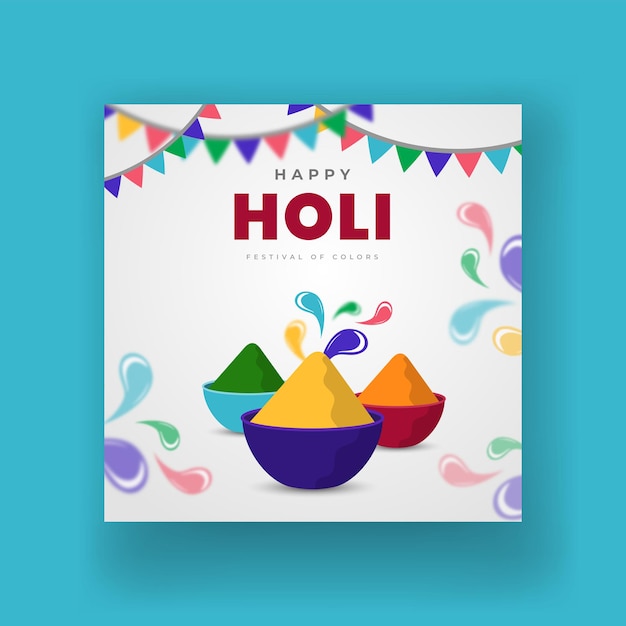 Vector colorful happy holi banner design with social media post template