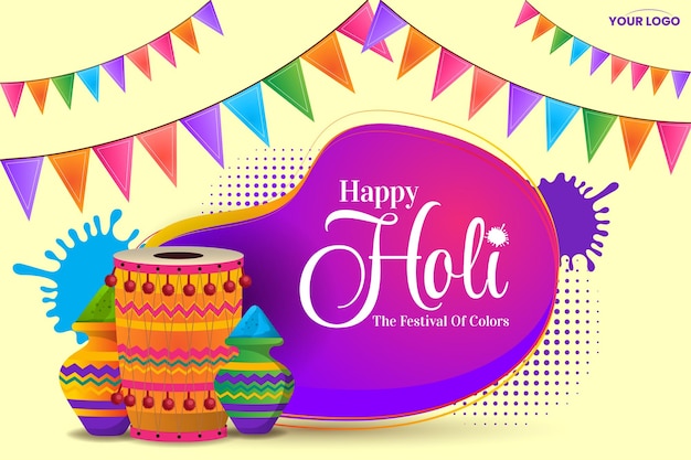 colorful happy holi hindu festival celebration greeting with color splash vector