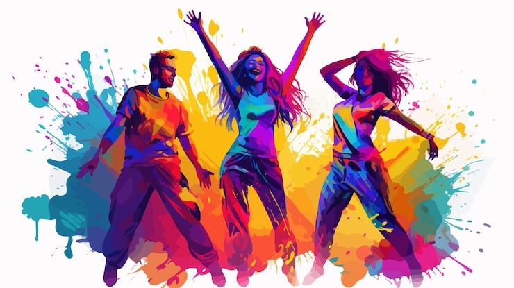 Vector colorful happy holi poster banner template with young people