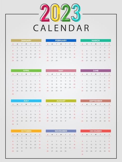 Vettore calendario colorato felice anno nuovo 2023