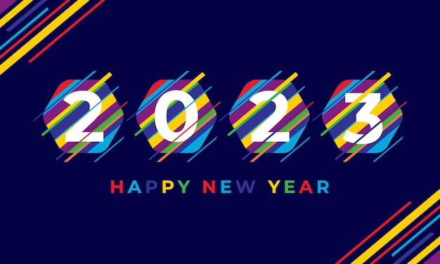 Colorful Happy New Year 2023 Text Word Design for Social Media Banner