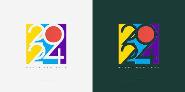 Vettore design colorato felice anno nuovo 2024 con colori vivaci design premium per auguri di capodanno per banner poster o social media e calendari