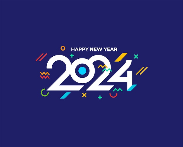 カラフルな新年あけましておめでとうございます 2024 挨拶背景バナー ロゴ イラスト