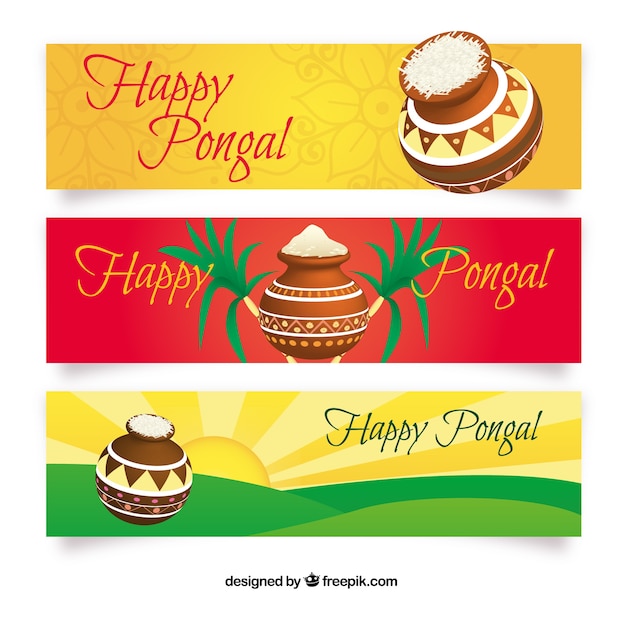 Vector colorful happy pongal banners