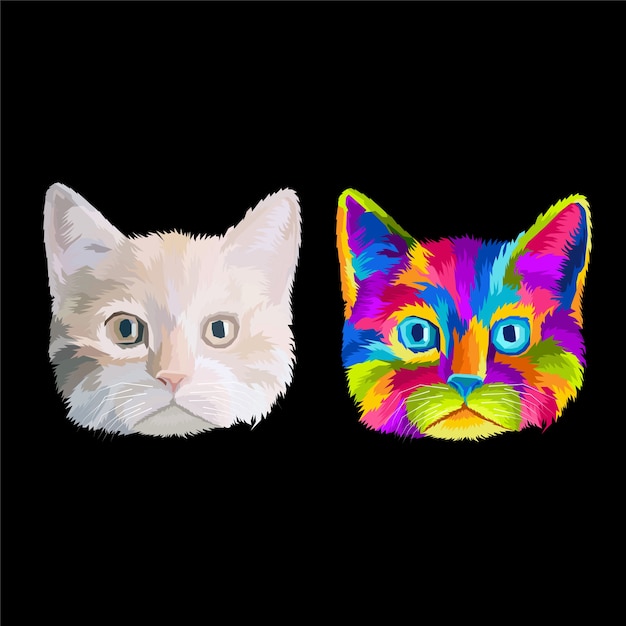 Vector colorful head cat pop art portrait