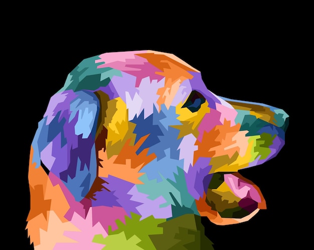 カラフルな頭の犬のポップアートの肖像画のスタイル