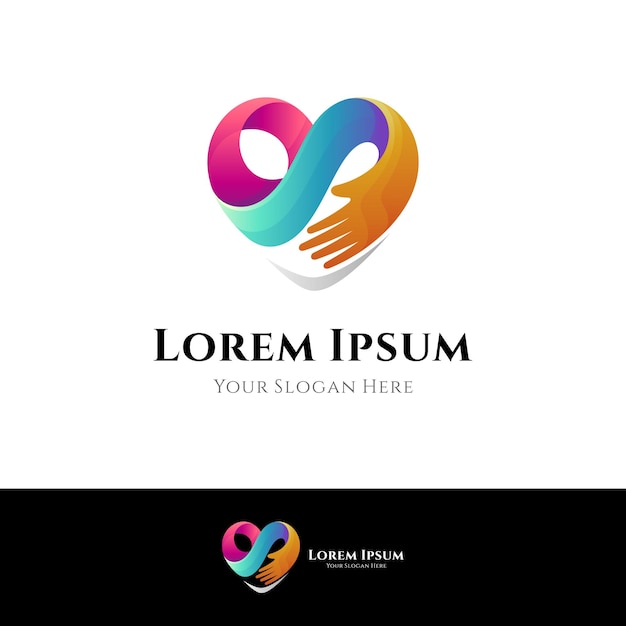 colorful heart logo with hand