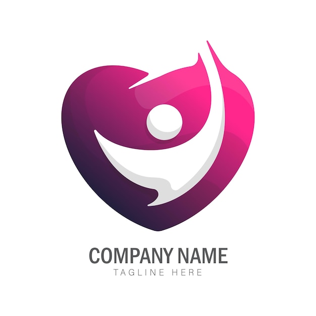 Colorful heart and people gradient logo design template