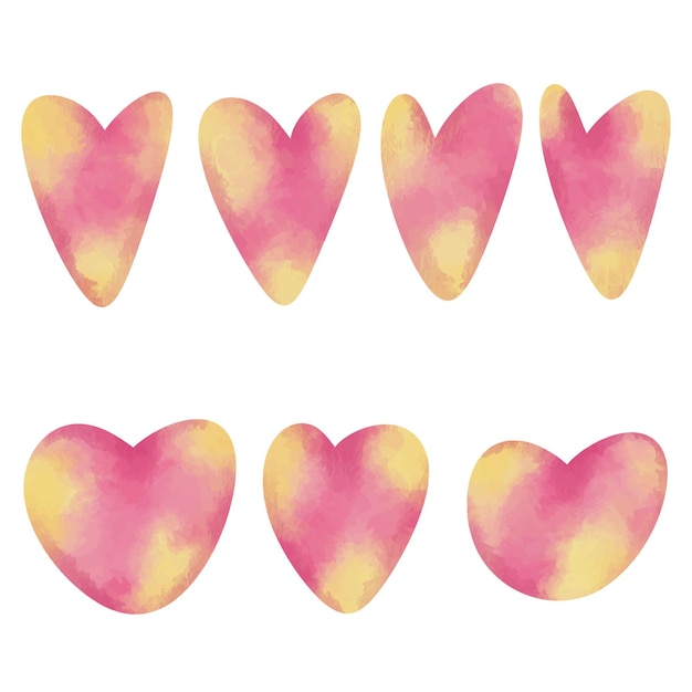 Colorful heart shape watercolor element collection