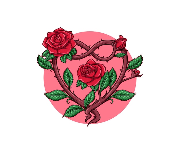 カラフルなハート型のバラの花のイラスト