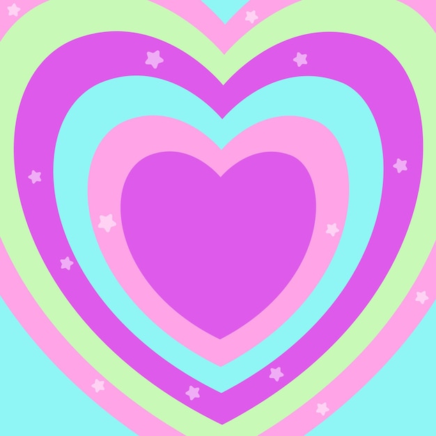 A colorful heart with stars and a green background