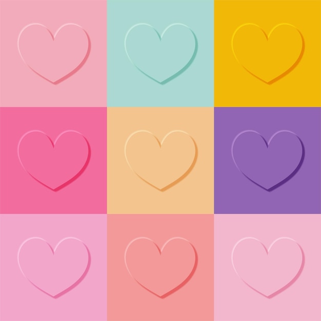 Colorful hearts in Neumorphic design Cute heart pattern love background for Valentine's day