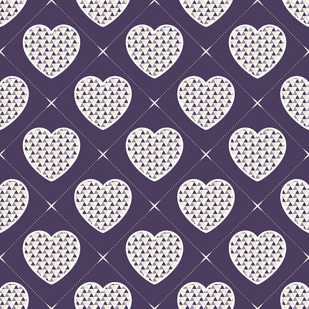幾何学的な形のカラフルなハートのパターン。休日テンプレートのバレンタインデーの背景。クリエイティブで豪華なスタイルのイラスト