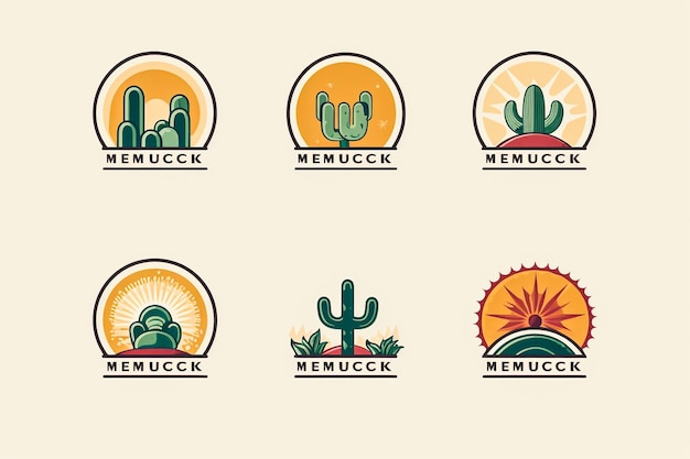 Colorful Heritage Mexican FlagThemed Logo with Nopal Cactus and Golden Hour Motifs in Line Art Styl