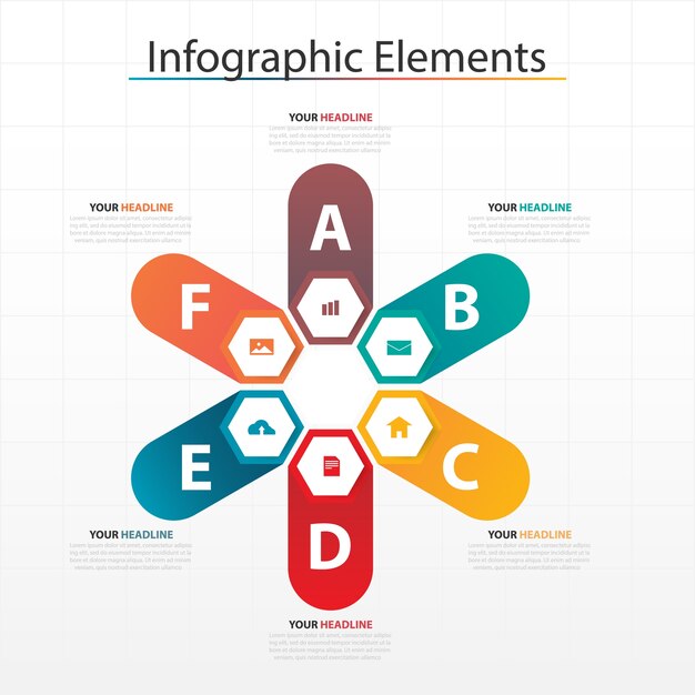 Elementi di infografica affari esagono colorato