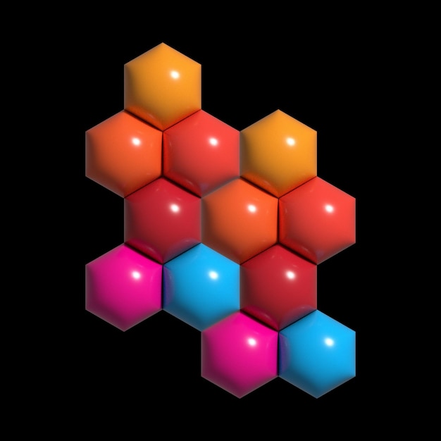 A colorful hexagon with the word on it