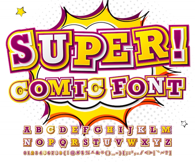 Vector colorful high detail comic font