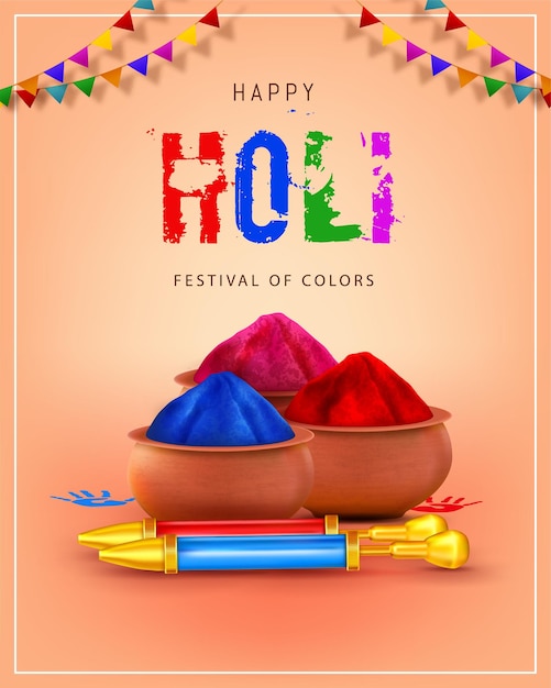 Colorful holi festival celebration indian holi festival of colors portrait banner greetings